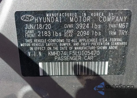 2020 Hyundai Elantra Se z USA, uszkodzony, nr VIN KMHD74LF5LU105470